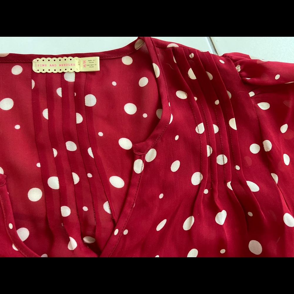 Red Pins & Needles Blouse w/white/cream Polka Dots